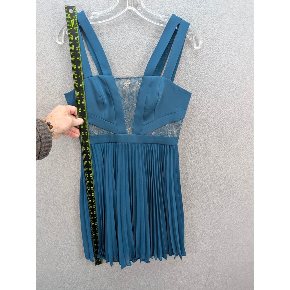 BCBGMAXAZRIA Tenzin Lace Pleated Cocktail Mini Dress Dark Teal Size 2 Party NWT - Picture 8 of 12